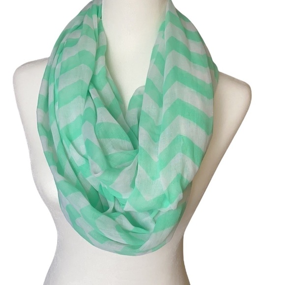 Tiffany Blue Teal Mint Chevron Bohemian Artsy Whimsical Wide Infinity Scarf - Picture 8 of 11